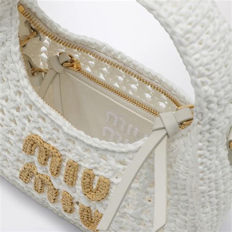 miu miu wander white|White/beige Wander Woven Fabric Hobo Bag .